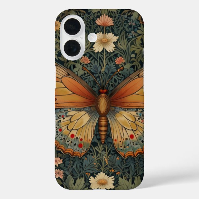 Eleganter Retro-Boho-Schmetterling Botanische Grün Case-Mate iPhone Hülle (Rückseite)
