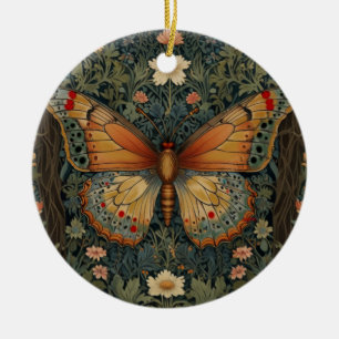 Eleganter Retro-Boho-Schmetterling Botanische Grün Keramik Ornament