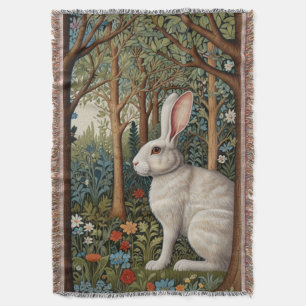 Eleganter Retro-Boho-Weißer Hase Waldflora Decke