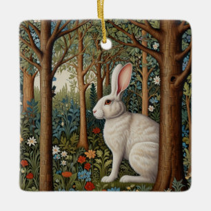 Eleganter Retro-Boho-Weißer Hase Waldflora Keramikornament