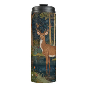 Eleganter Retro-Hirsch Boho-Wald Waldgrünpflanzen Thermosbecher