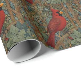 Eleganter Retro-Kardinal im Jugendstil roter Vogel Geschenkpapier