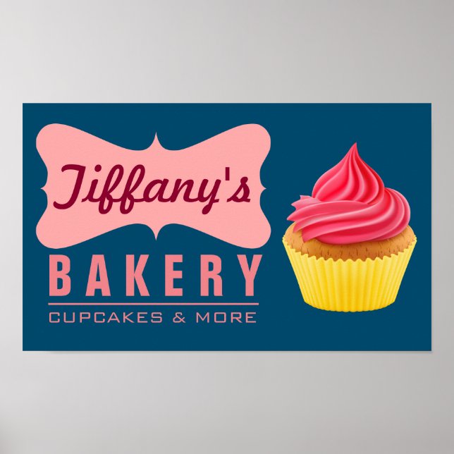 Eleganter Retro Niedlich Cake Shop Pink Cupcake Bä Poster (Vorne)