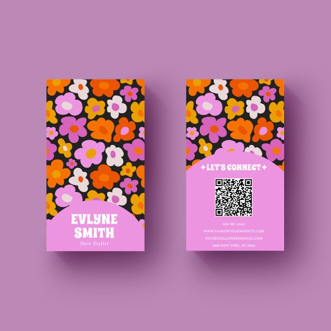 Eleganter Retro Rosa farbenfroher QR Code Groovy F Visitenkarte (Von Creator hochgeladen)