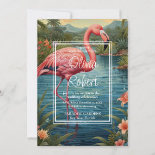 Eleganter Retro-Rosa Flamingo tropischer Bohengart Einladung