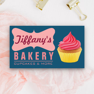 Eleganter Retro Süßer Kuchenladen Rosa Cupcake Bäc Visitenkarte