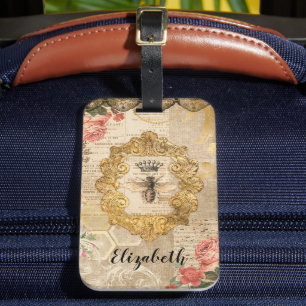 Eleganter Retro-Vintage-Blumendekoupage Gepäckanhänger