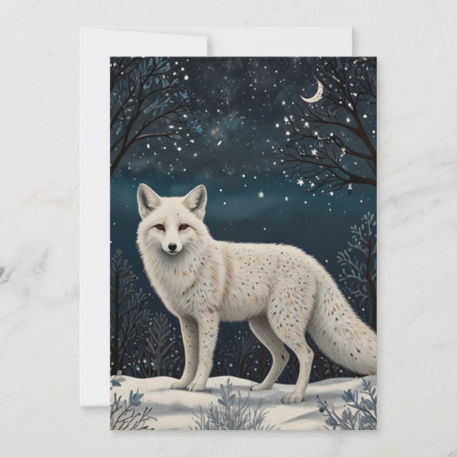 Eleganter retro weißer Winterfuchs Feiertagskarte (Vorderseite)