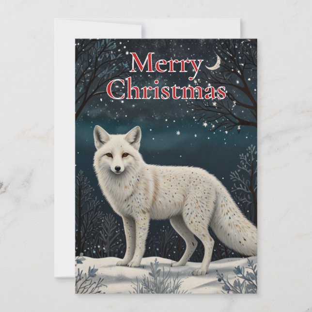 Eleganter Retro-Weißer Winterfuchs Feiertagskarte (Vorderseite)