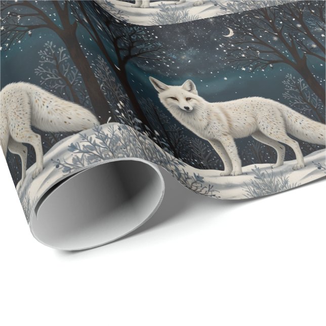 Eleganter Retro-Weißer Winterfuchs Geschenkpapier (Rolleneckpunkt)