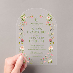 Eleganter Rokoko Monogram Floral Wedding Acryleinladungen