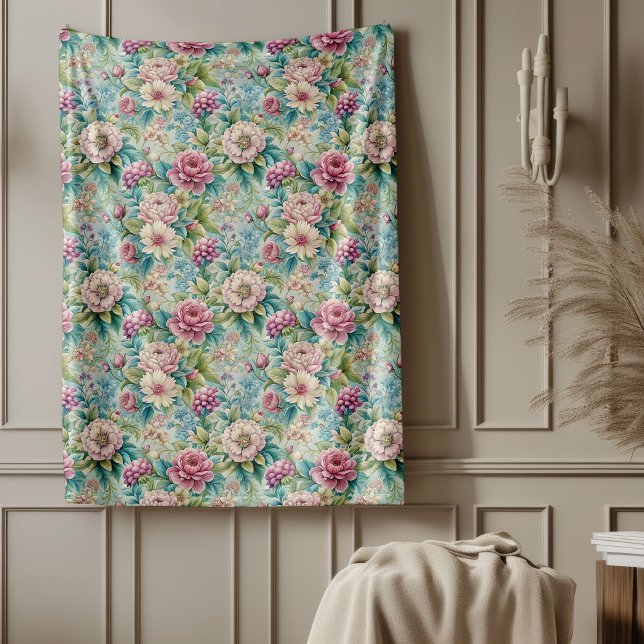 Eleganter Rokoko Verzierte botanische Muster Fleecedecke (Elegant Rococo Floral Ornate Botanical Patterns Fleece Blanket)