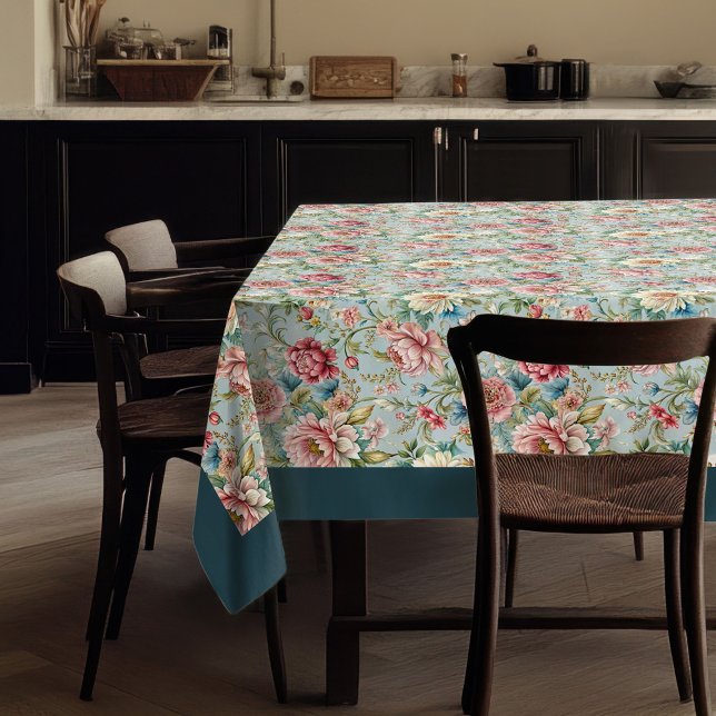 Eleganter Rokoko Verzierte botanische Muster Tischdecke (Elegant Rococo Floral Ornate Botanical Patterns Tablecloth)