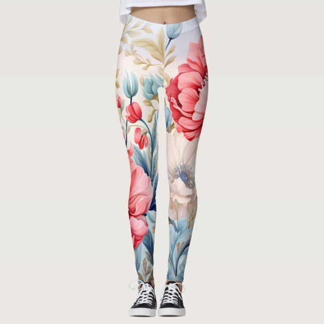 Eleganter Romantischer Blumen Botanischer Garten Leggings (Vorderseite)
