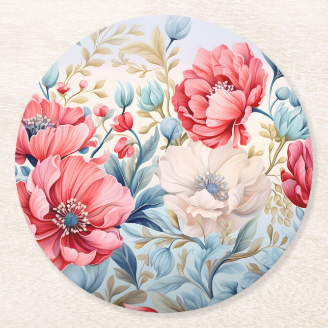 Eleganter Romantischer Blumen Botanischer Garten Runder Pappuntersetzer (Vorderseite)