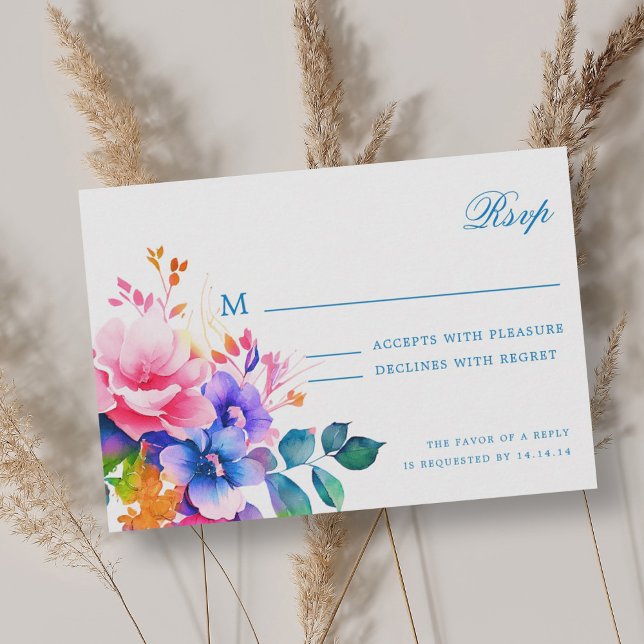 Eleganter romantischer Blumenzwiebellauf RSVP Rege Karte (Elegant Romantic Floral Wedding RSVP Rainbow)