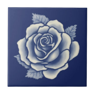 Eleganter romantischer Chic blaue florale Damast-R Fliese