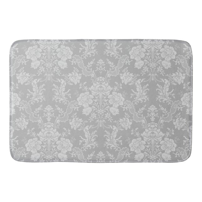 Eleganter Romantischer Chic Floral Damask-Gray Badematte (Vorderseite)