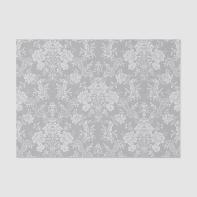 Eleganter Romantischer Chic Floral Damask-Gray Seidenpapier (Vorderseite)