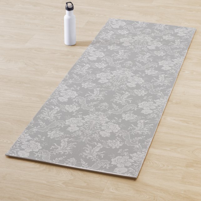 Eleganter Romantischer Chic Floral Damask-Gray Yogamatte (Beispiel)