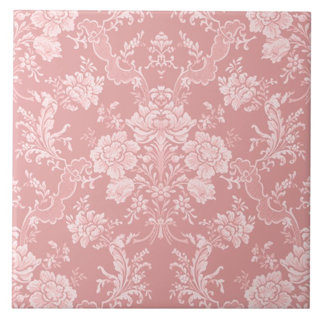 Eleganter romantischer Chic Floral Damask-Pastel P Fliese (Vorderseite)