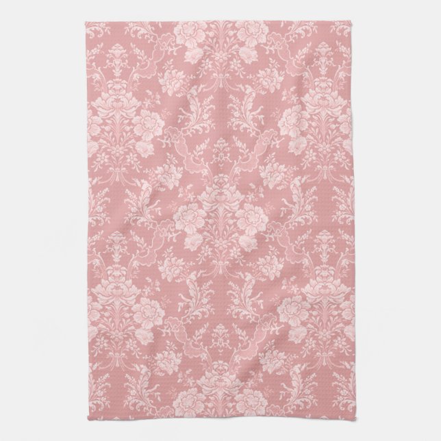 Eleganter romantischer Chic Floral Damask-Pastel P Geschirrtuch (Vertikal)