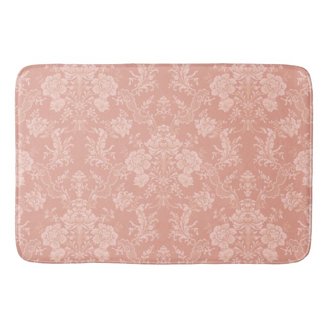 Eleganter Romantischer Chic Floral Damask Peach Badematte (Vorderseite)