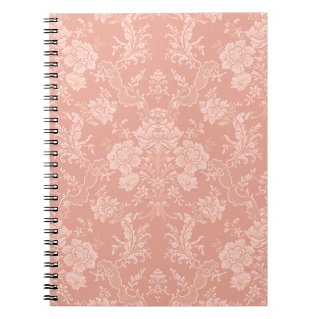Eleganter Romantischer Chic Floral Damask Peach Notizblock (Vorderseite)