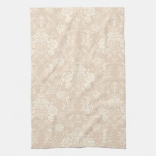 Eleganter romantischer Chic floraler Damast-Cream Geschirrtuch