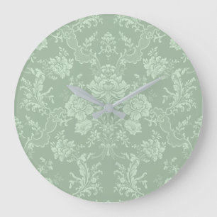 Eleganter romantischer Chic floraler Damast-Sagegr Große Wanduhr