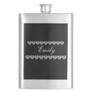 Eleganter romantischer Diamantenherz-Kundenname Flachmann