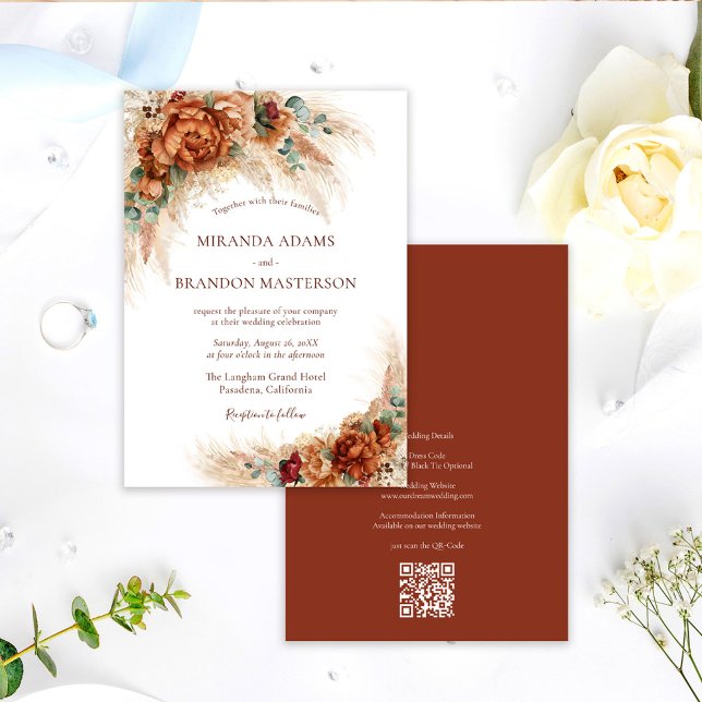 Eleganter Romantischer Floraler Boho QR-Code Hochz Einladung (Von Creator hochgeladen)