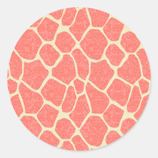 Eleganter romantischer Giraffendamast Runder Aufkleber (Vorderseite)
