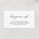 Eleganter romantischer, schwarzer, Hochzeitshoneym Begleitkarte<br><div class="desc">Das ist die moderne elegante Romantik,  Black Kalligraphie,  Wedding Honeymoon Wish Enclosure Card. Sie können die Farben des Schriftartes ändern und Ihre Hochzeitsdetails in den entsprechenden Schriftart / Schrift hinzufügen.#TeeshaDerrick</div>