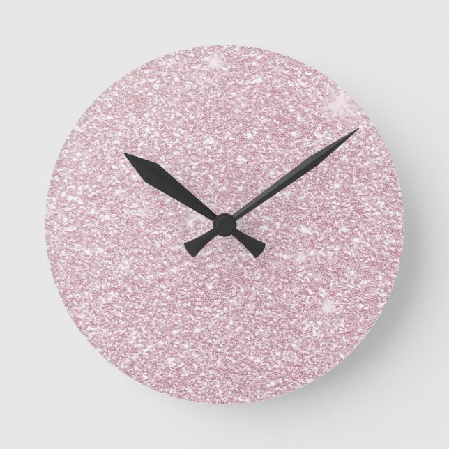 Eleganter, rosa abstrakter trendiger Glitzer Runde Wanduhr (Vorderseite)
