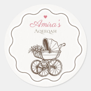 Eleganter Rosa Aqiqah Vintage Babywagen Islamisch Runder Aufkleber