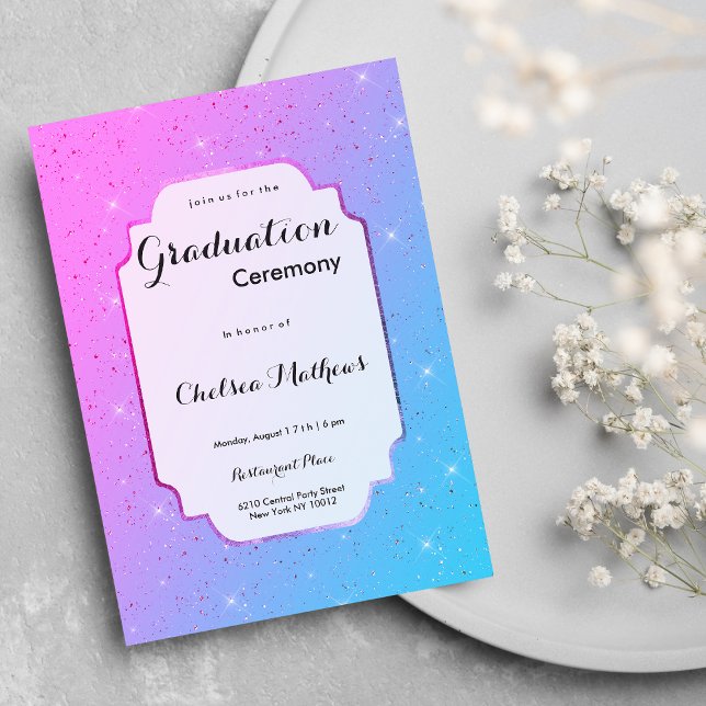 Eleganter, rosa, aquamariner ombre Glitzer Luxus-A Einladung (Elegant pink teal ombre glitter luxury Graduation )