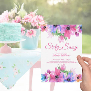 Eleganter rosa Aquarellfarben Floral 60. Geburtsta Einladung