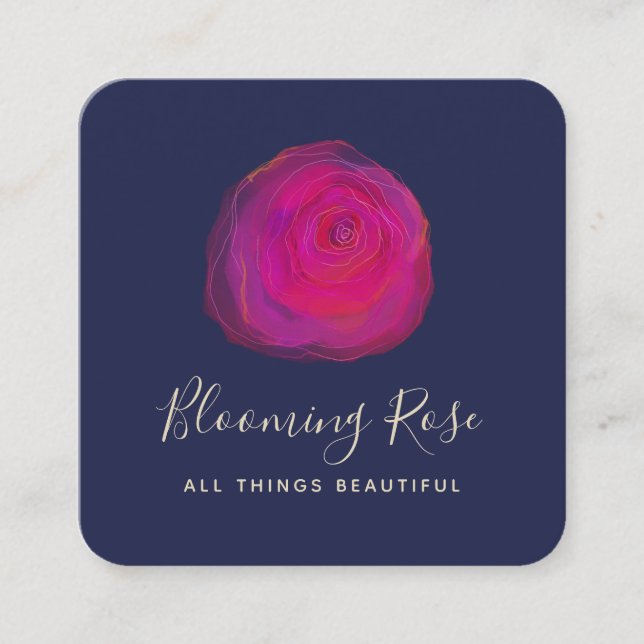 Eleganter rosa Aquarellplatz Rose Piazza della Rif Quadratische Visitenkarte (Vorderseite)