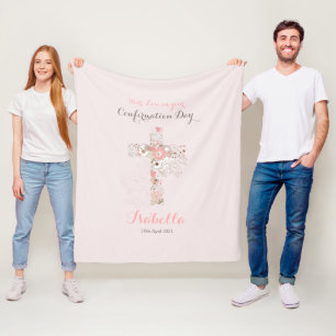 Eleganter Rosa Bestätigung Blumenkreuz Fleecedecke