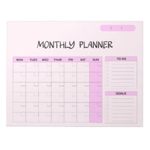 Eleganter rosa-blauer leerer Monatsplanerkalender Notizblock