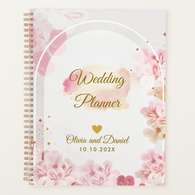 Eleganter Rosa Blumen Organizer Hochzeit Planer (Vorderseite)
