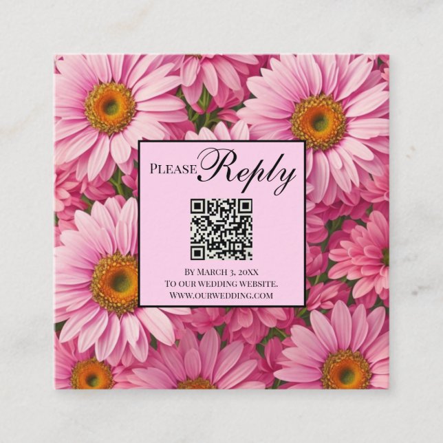 Eleganter Rosa Blumenblütenblume QR-Code Begleitkarte (Vorderseite)