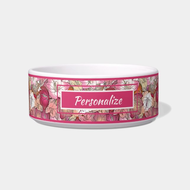 Eleganter Rosa Blumengarten Bouquet Katze Hund Napf (Vorderseite)