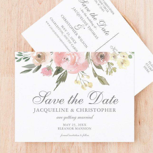 Eleganter Rosa Blumengarten Save the Date Postkarte (Von Creator hochgeladen)