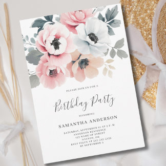 Eleganter rosa Blumengeburt Einladung