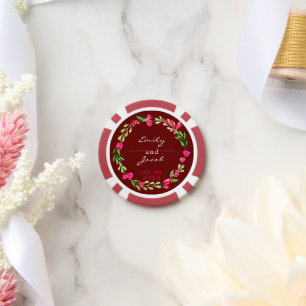 Eleganter rosa Blumenkranz dunkelrote Hochzeit Pokerchips