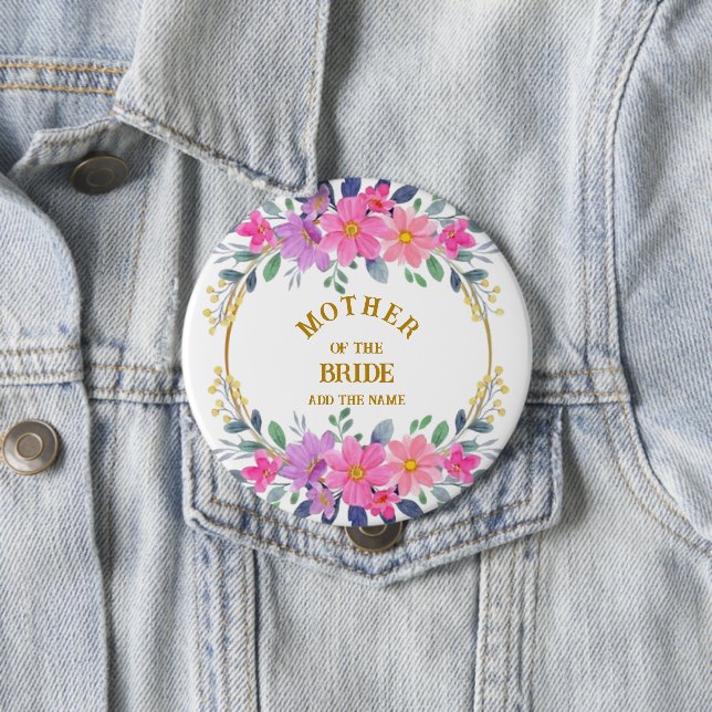 Eleganter rosa Blumenkranz Mutter der Braut Button (Beispiel)