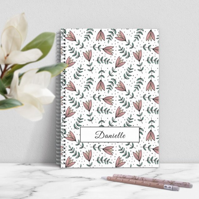 Eleganter rosa Blumenmuster Name Notizblock (Elegant Pink Floral Pattern Name Notebook)