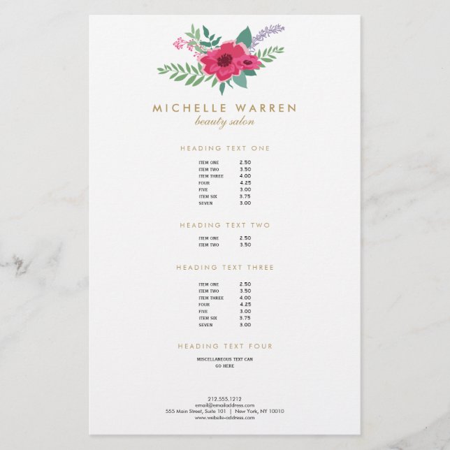Eleganter Rosa Blumensalon Flyer (Vorne)